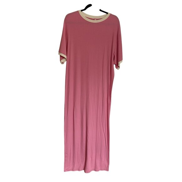 Skims Women S Blush Pink Oversized Soft Lounge Ringer T-Shirt Long Maxi Dress - Picture 3 of 11